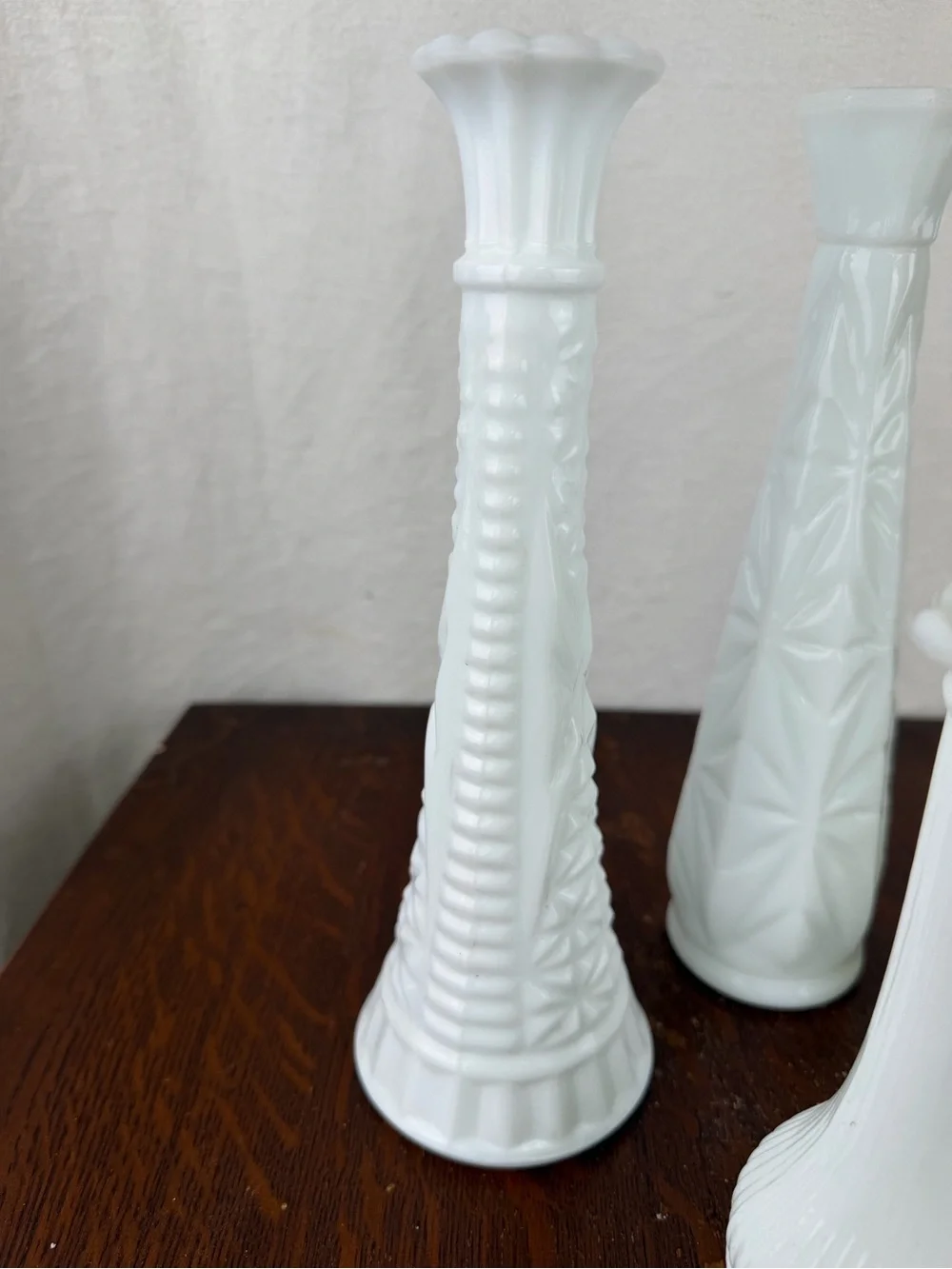 Vintage Milk Glass Bud Vases Set of 4 White Embossed Textured Floral Vases